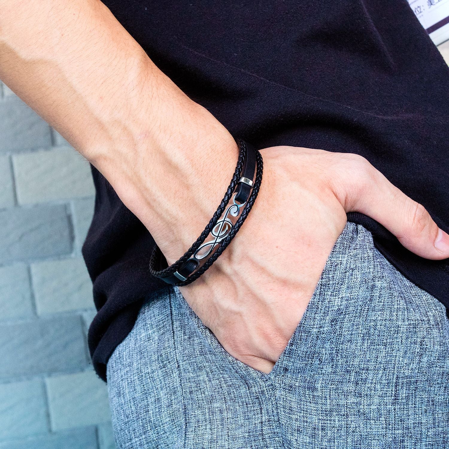 Wholesale Musical Note Leather Simple Multi-layer Braided Men's Bracelet
